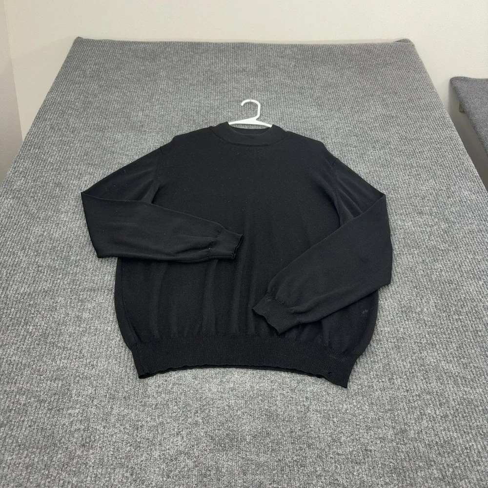 J Ashford Sweater Mens L Black Knit Mock Neck Classic Minimalist